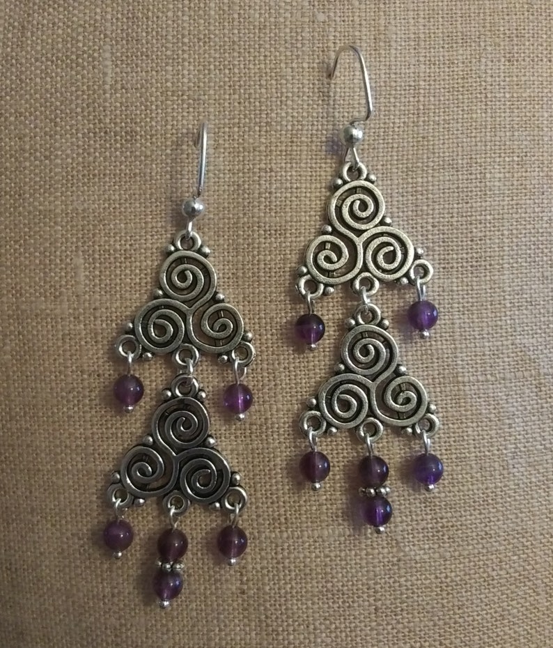 Dancing Gypsy Triskele Earrings Amethyst image 2