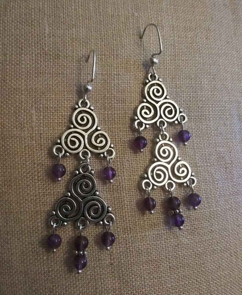 Dancing Gypsy Triskele Earrings Amethyst image 3