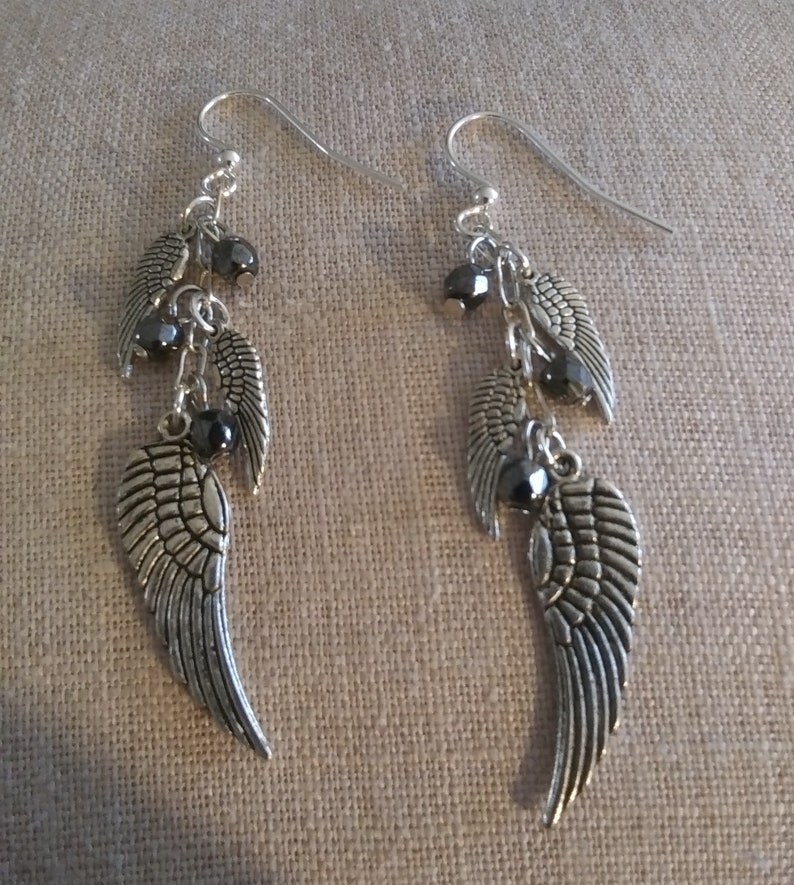 just like the white wing dove Angel Wing Crystal Earrings Stevie Nicks Fleetwood Mac Fairy Gypsy Witch Goddess Crystal Rhiannon Dreams Hematite