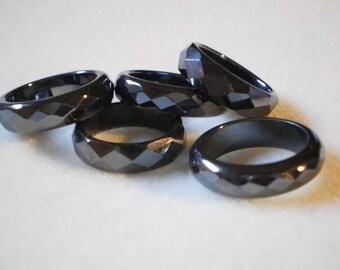 Sz 6.25, Size 6 1/4 ~ FaCeTeD Hematite Band Rings ~  Sz 6 1/4, Size 6.25