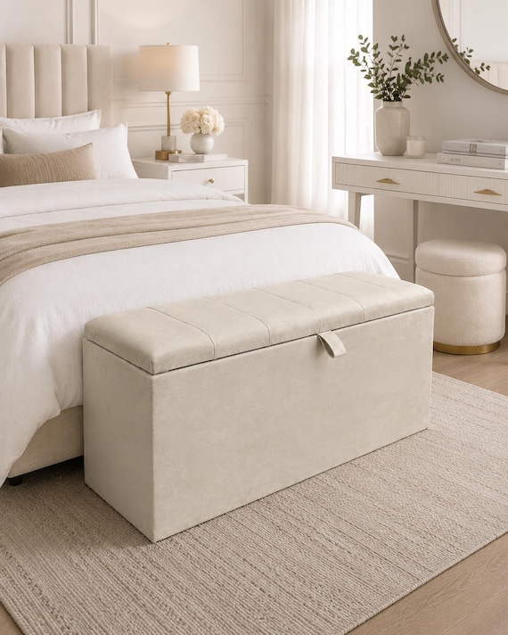 Handmade Upholstered Storage Ottoman Bench: Gas Lift Lid Available in Different Fabric and Colours | Storage Seat, Blanket Box