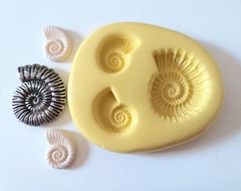 Ammonites Mould - 19/30 mm Shell Food Safe Flexible Polymer Clay Cake Decorate Pendant Ocean Spirit Surfer Jewellery Making Necklace