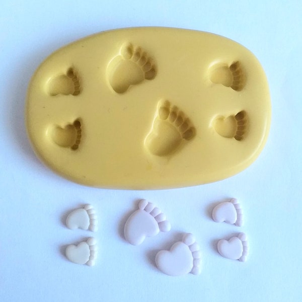 Tiny Baby Feet Mould - Food Safe Flexible Polymer Clay Cake Decorate Pendant Earrings Crafts Baby Shower