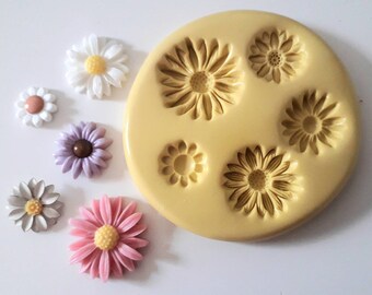 Daisy Flowers Mould - Food Safe Flexible Polymer Clay Cake Decorate Pendant Earrings Cupcake Fondant Embellishments Flatback Cabs Daisies