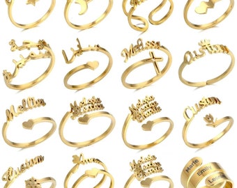 Familien Ring für Männer Frauen Benutzerdefinierte Doppel Name Ring Personalisierte Schmuck Edelstahl Einstellbar Paar Geschenk