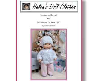 PDF Pattern #CFB-163-SPORT Caring For Baby Little Bitty Baby 8 Inch Knit Coat Hat Doll Clothes