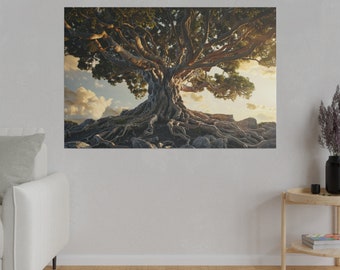 Old Wise Tree Canvas Art - Deep Roots and Sprawling Branches, Symbol of Strength and History, Natures Interconnectedness Wall Decor