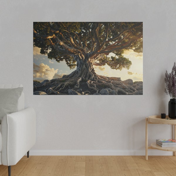 Old Wise Tree Canvas Art - Deep Roots and Sprawling Branches, Symbol of Strength and History, Natures Interconnectedness Wall Decor