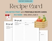 Printable Recipe cards , Simple Minimal Recipe Cards , Recipe cards , Modern Recipe Cards , 4x6 6x6.6 6x8 , Instant Download