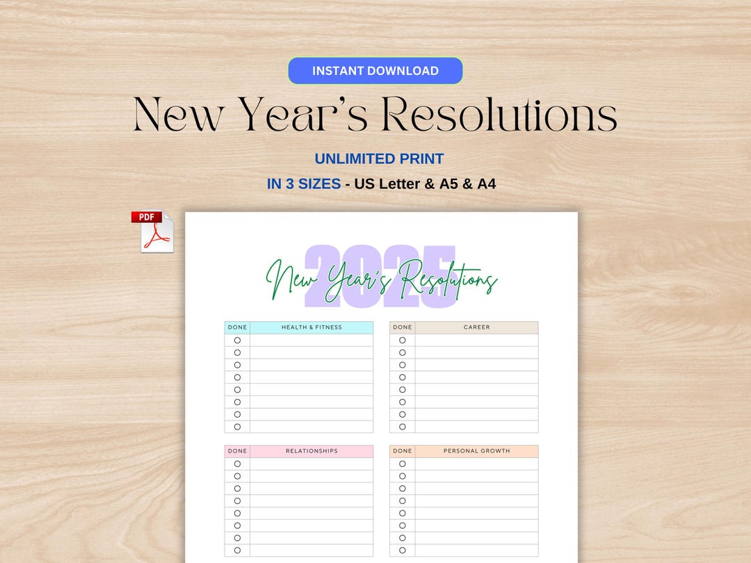 New Year's Resolutions Printable, PRINTABLE Tracker, Printable Digital ...