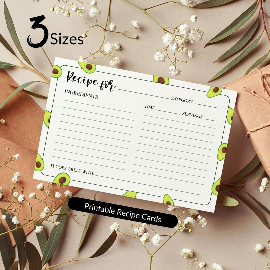 Printable Recipe Cards , Avocado Recipe Cards , Recipe Cards , Modern ...