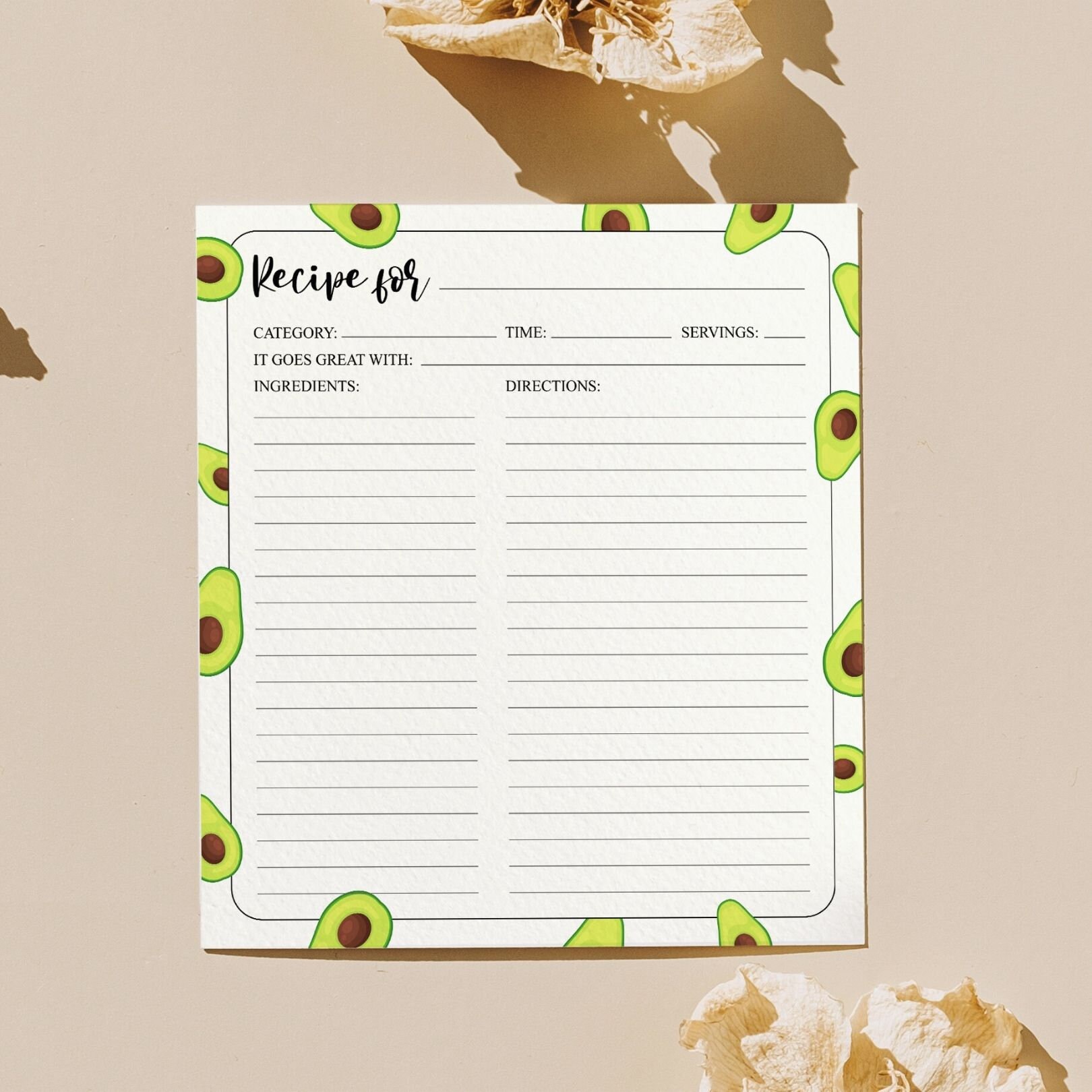 Printable Recipe Cards , Avocado Recipe Cards , Recipe Cards , Modern ...