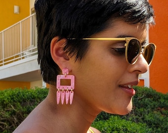 Pink Pearlescent Marble Statement Earrings