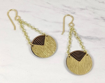 Gold Canyon Earrings - Dangle Earrings - Brass - Walnut Wood - Wooden - Boho