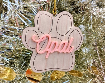 CUSTOM Pet Paw Print Ornament or Gift Topper - Your Pet's Name