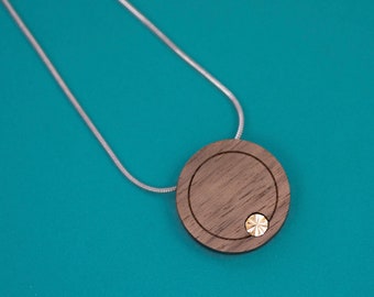 Orbit Necklace 16" - Wood & Brass - Snake Chain - Engraved