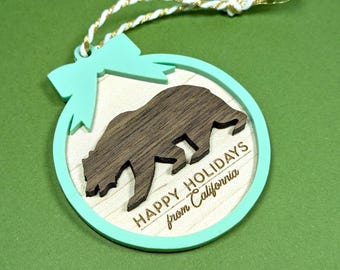 California Bear Ornament - Cali - NorCal - SoCal - State - Holiday Christmas - Gift Tag