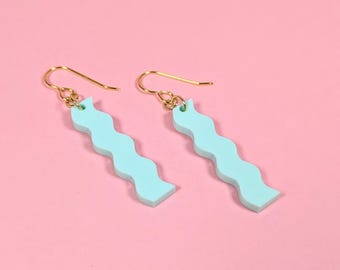 Petite Squiggle Dangle Earrings - Minimalist Geometric - Matte Finish - Hypoallergenic
