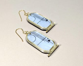 Cartouche Earrings - Egyptian Art Deco - Dangle - Pearl Gold Wood