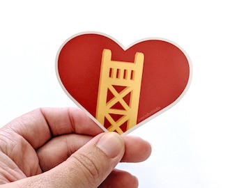 Tower Bridge Heart Die Cut Sticker - Sacramento California - NorCal - Northern California - Old Sac - Laptop Water Bottle Waterproof Vinyl