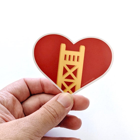 Tower Bridge Heart Die Cut Sticker - Sacramento California - NorCal - Northern California - Old Sac - Laptop Water Bottle Waterproof Vinyl