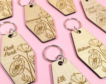 Custom California Poppy Keychain - Customizable Personalized - Cali - Nor Cal - So Cal - Wood Wooden