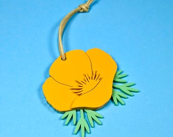 California Poppy Ornament - Christmas Holiday - Gift Tag - Floral - Flower Garden - Plant Lover