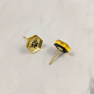 Miniature Bee Stud Earrings Gold Mirror Hypoallergenic image 5
