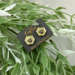 Miniature Bee Stud Earrings Gold Mirror Hypoallergenic image 3