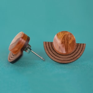 Art Deco Sunset Earrings - Stud Earrings - Walnut Wood - Wooden - Hypoallergenic