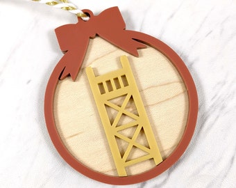 Sacramento Tower Bridge Ornament - California Sac Town Old Sacramento - Christmas Holiday - Gift Tag - Wooden