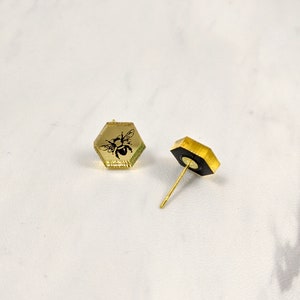 Miniature Bee Stud Earrings Gold Mirror Hypoallergenic image 6