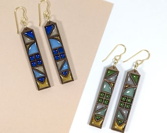 Variegated Framework Earrings - Wooden - Hand Painted - Gift for the Minimalist Art Lover