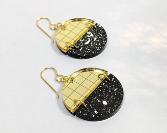 Midnight Runner Dangle Earrings - Black & Gold - Modern Punk 80s