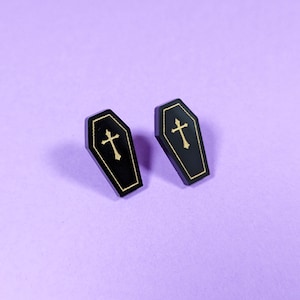 Miniature Coffin Stud Earrings - Halloween Horror Goth Whimsigoth - Hypoallergenic