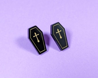 Miniature Coffin Stud Earrings - Halloween Horror Goth Whimsigoth - Hypoallergenic