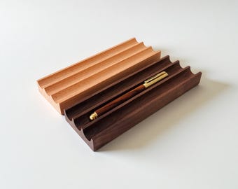 Pen Holder Walnut Pen Rest - Desk Tidy Wooden Organizer