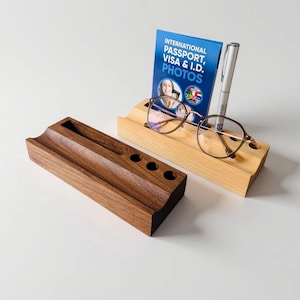 Solid Walnut Wood Desk Organizer, Pen, Business Card, Glasses Holder