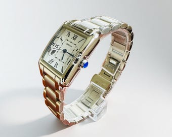 Women Tank Watch: Silver Stainless Steel, Adjustable Band, Vintage Style,Gift for Her