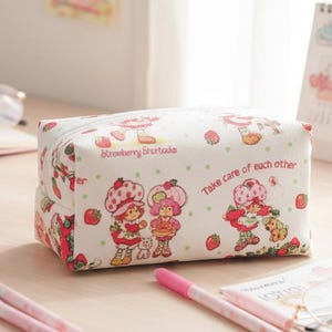 Lindo, vintage, años 80, caricaturas, estuche, cartuchera, neceser, bolsa con cremallera, neceser, cartuchera, frutillitas