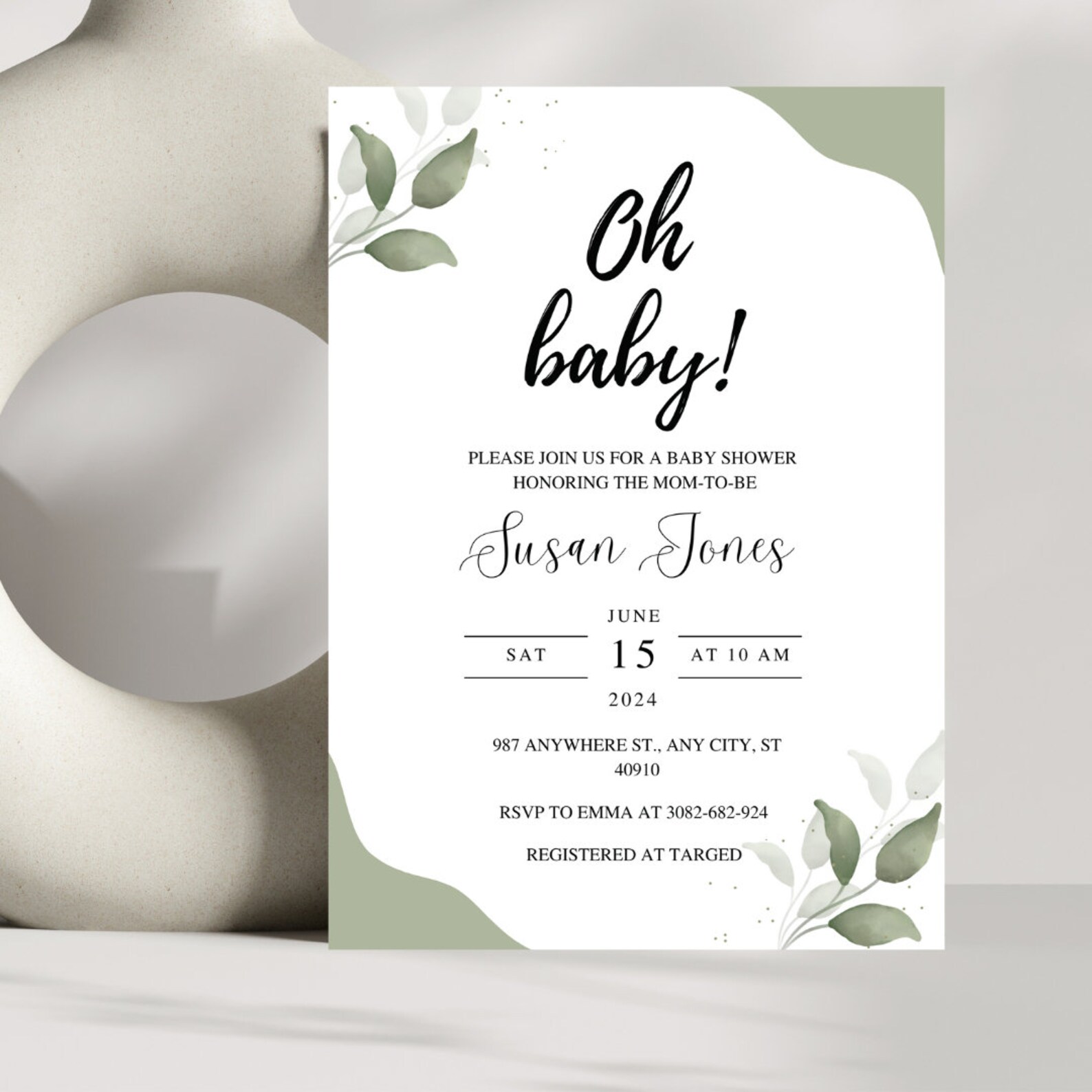 Eucalyptus Baby Shower Invitation Template, Eucalyptus Gender Neutral ...