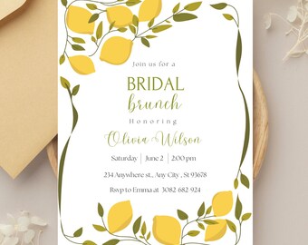 Citrus Bridal Brunch Invitation, Lemon Bridal Shower Invitation,Printable Citrus Bridal Shower, Summer Bridal Brunch Invite,EditableTemplate