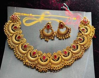 Gold Plated Temple Style Chocker necklace set