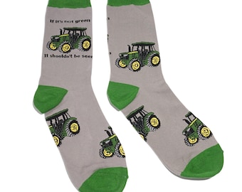 Green Tractor Socks Combed Cotton Farmer Life / Gift For Him / Size: EU 41–46, UK 8–12