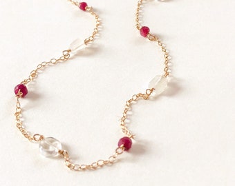 Minimalist Gemstone Necklace, Ruby, Moonstone, Aquamarine Necklace, OOO Necklace