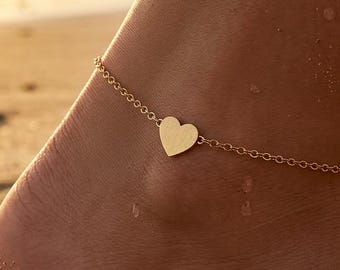 Tobillera de corazón chapada en oro, joyería minimalista y delicada para el día a día, cadena ajustable.