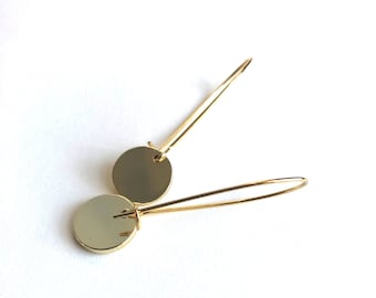 Circle Earrings in Gold Color Delicate Earrings Circular Disc in Minimalist Design by cydwlk