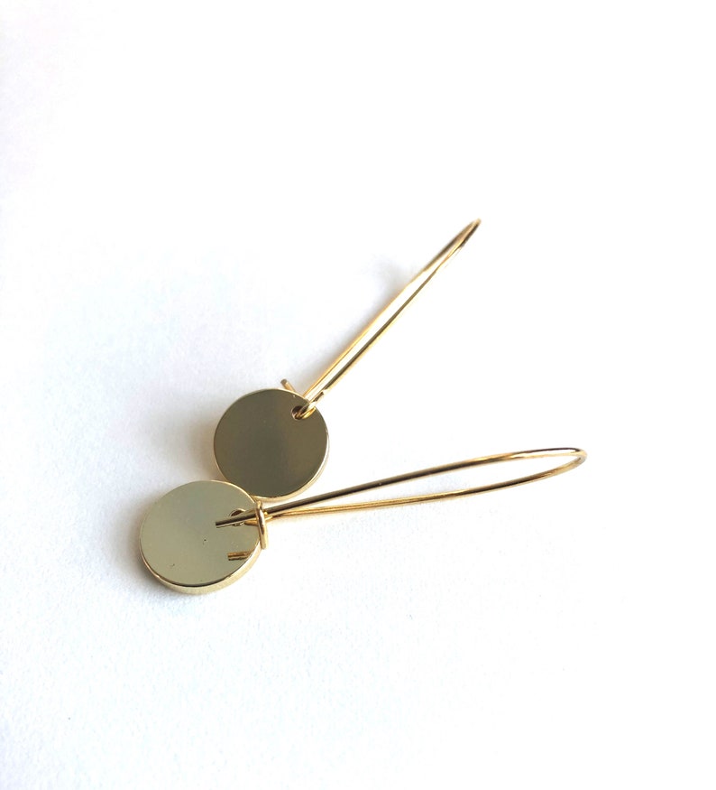 Circle Earrings in Gold Color Delicate Earrings Circular Disc in Minimalist Design by cydwlk image 1