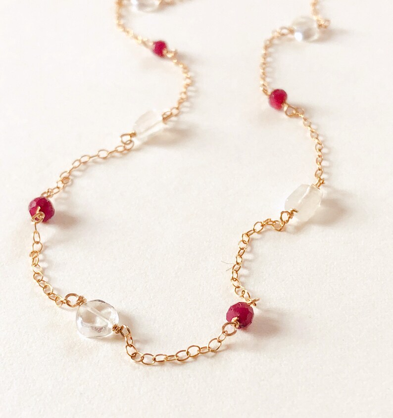 Minimalist Gemstone Necklace, Ruby, Moonstone, Aquamarine Necklace, OOO Necklace image 2