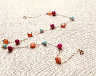 Multicolor Gemstone Gold-filled Necklace, Colorful Necklace, Beautiful Modern Necklace